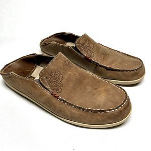 Olukai Womens Nohea Nubuck Leather Slip On Loafer Embossed Brown Size 9.5 Shoe